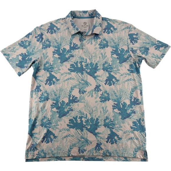 Scales Gear Other - Scales Gear Polo Shirt Large Performance Short Sleeve Coral Print Blue Golf